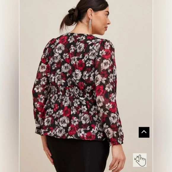 Torrid Peplum Chiffon Floral Blouson Sleeve Top - Picture 3 of 13